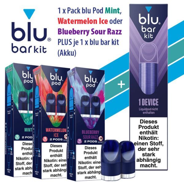*AKTION* Pod mit Liquid für blu mit Akku blu Bar Kit (gratis)